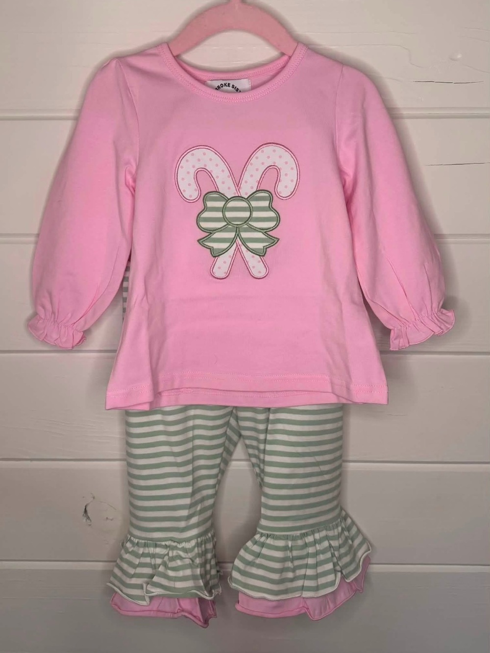 Pink Candy Cane Applique Set/holiday set-Christmas set for girls